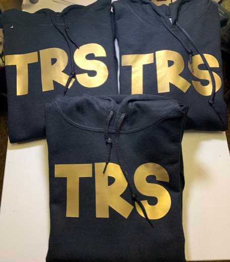 Team hoodies with custom names and metallic gold printing